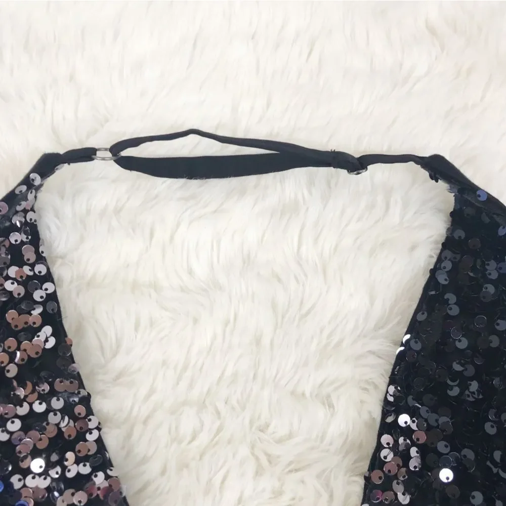 FREE PEOPLE Glitter‎ & Gold Sequin Velvet Midi Dress Blue Black Size Medium New - Picture 7 of 16
